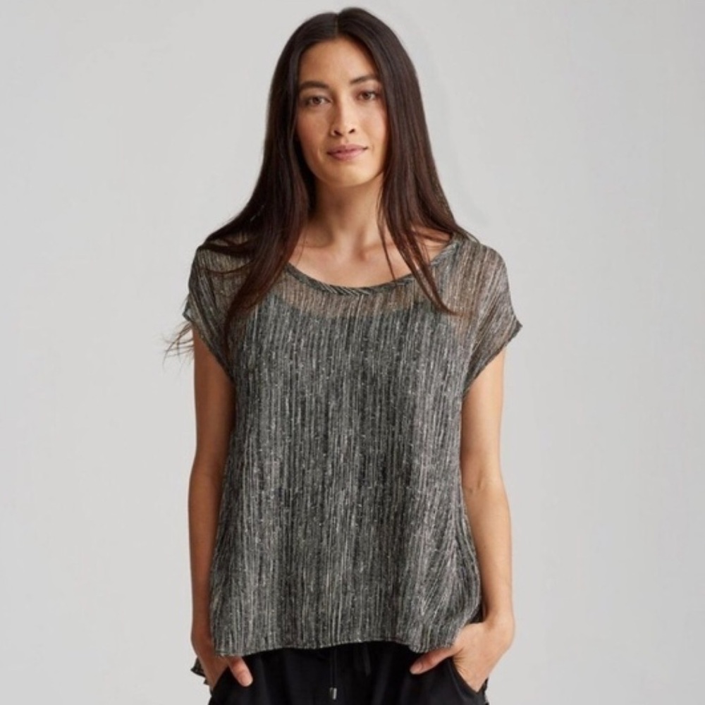 Eileen Fisher Firefly Printed Crinkle Silk Top